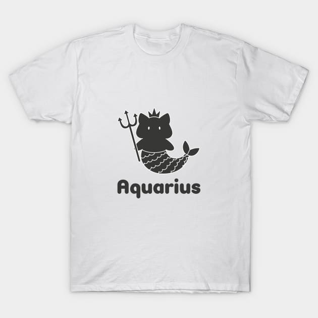 Aquarius Cat Zodiac Sign with Text (Black and White) T-Shirt by artdorable